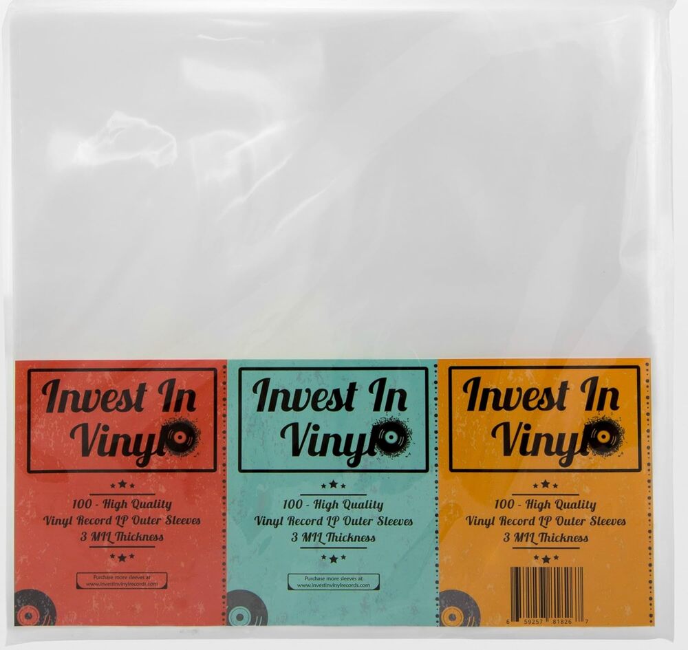 100 Clear Plastic Protective LP Outer Sleeves, Album Covers 12.75" x 12.5"